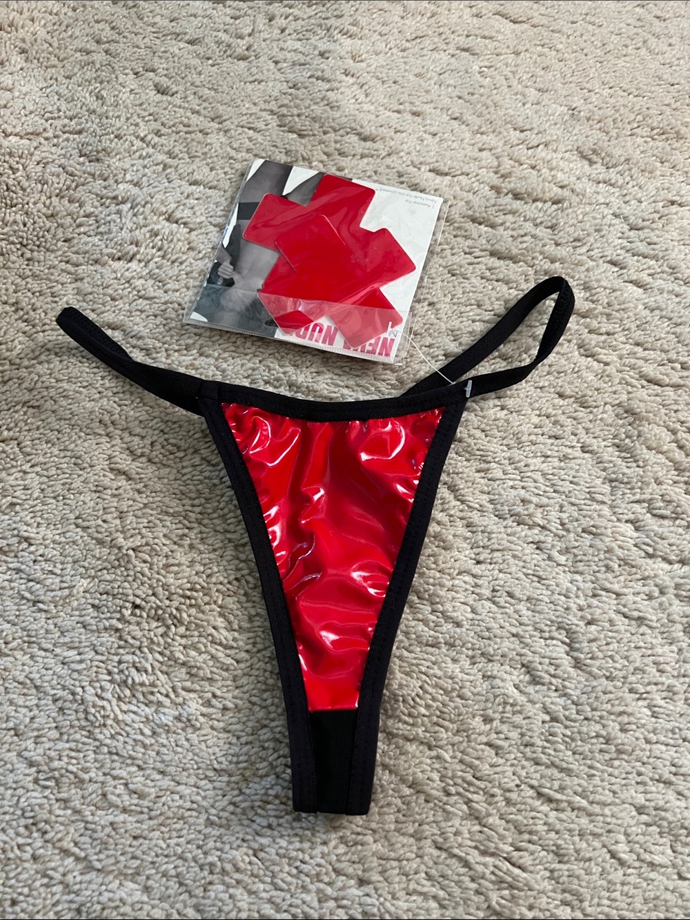 Red Patent Thong with Black Trim